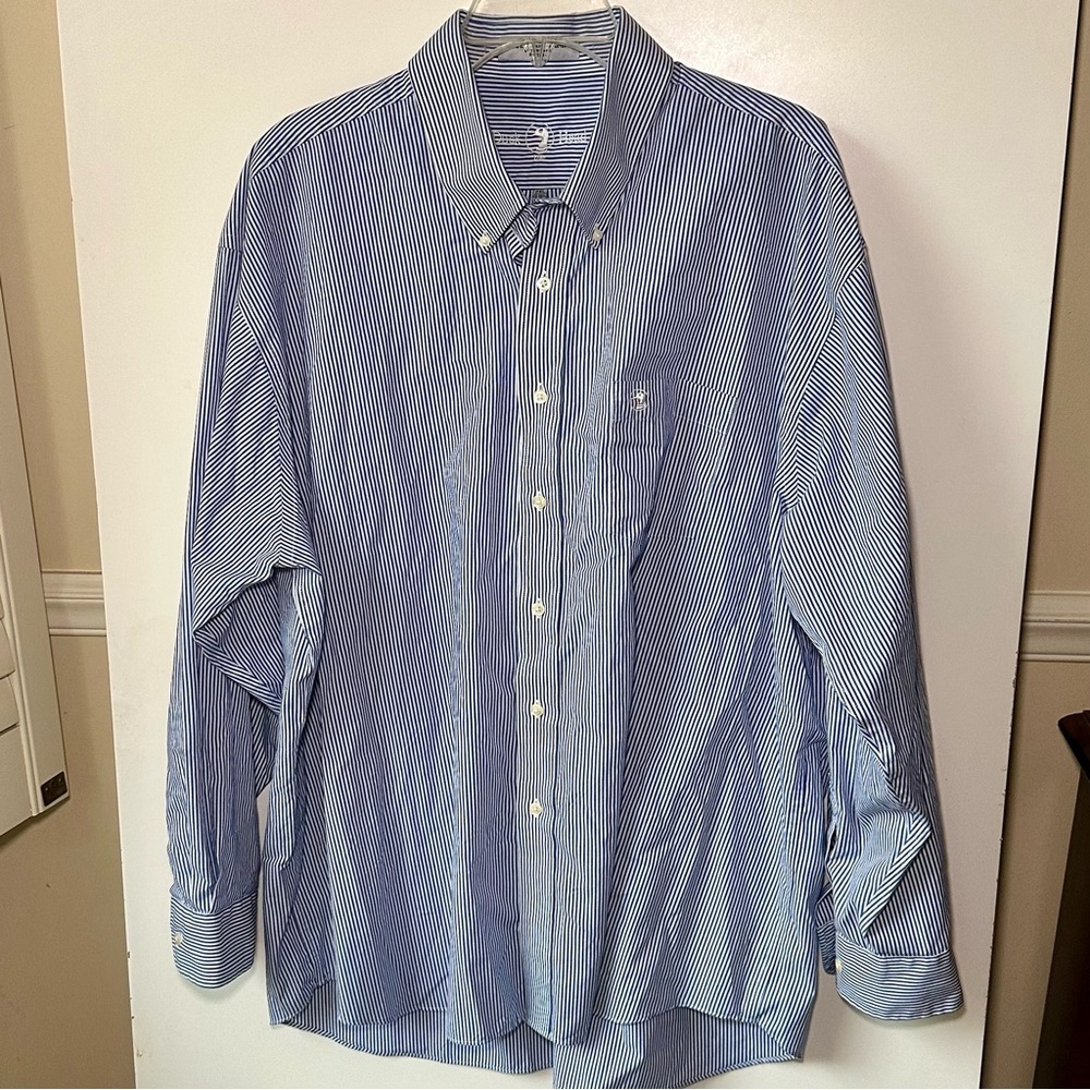 Duck Head 1865 Men's Blue and White Striped Dress Shirt Preppy Business Work